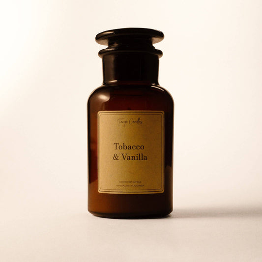 Tobacco & Vanilla Soy Candle, Amber Apothecary Jar: Large