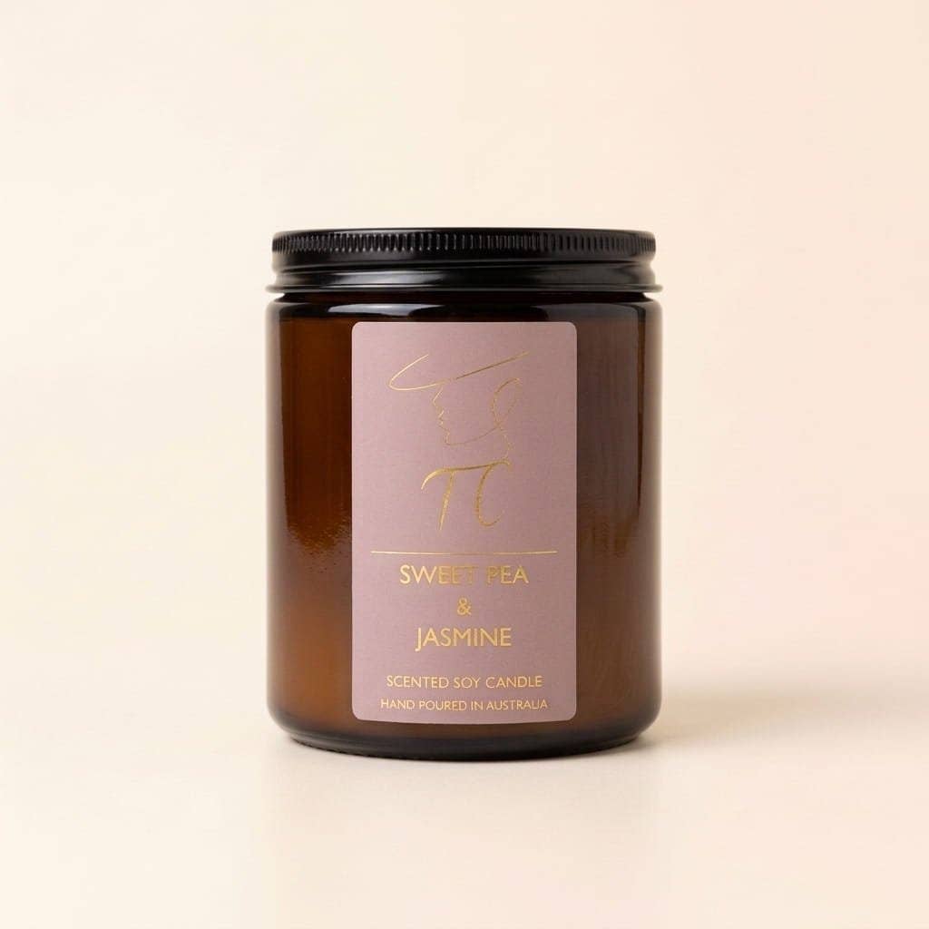 Sweet Pea & Jasmine Soy Candle, Amber Glass Jar: Small