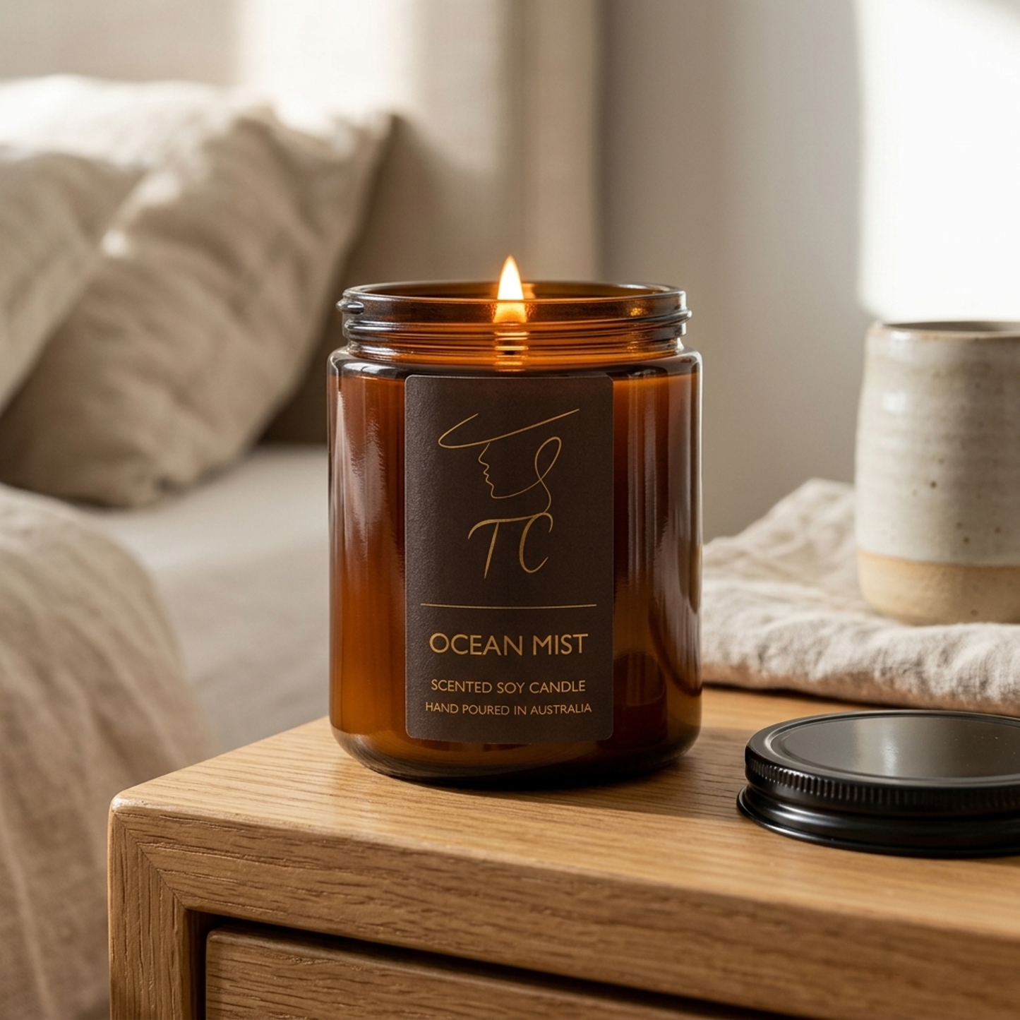 Ocean Mist Soy Candle, Amber Glass Jar: Large