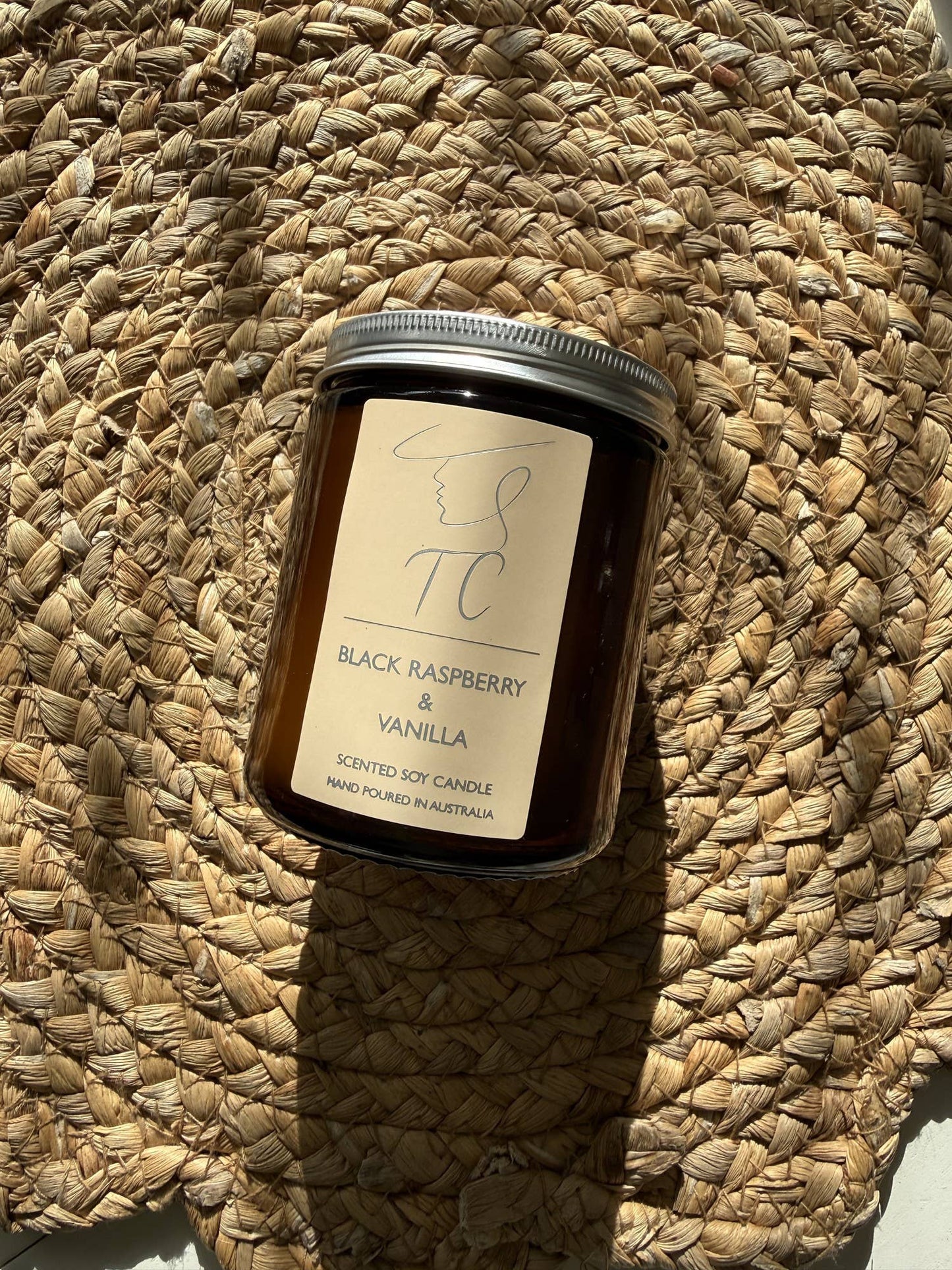 Black Raspberry & Vanilla Soy Candle, Amber Glass Jar: Small