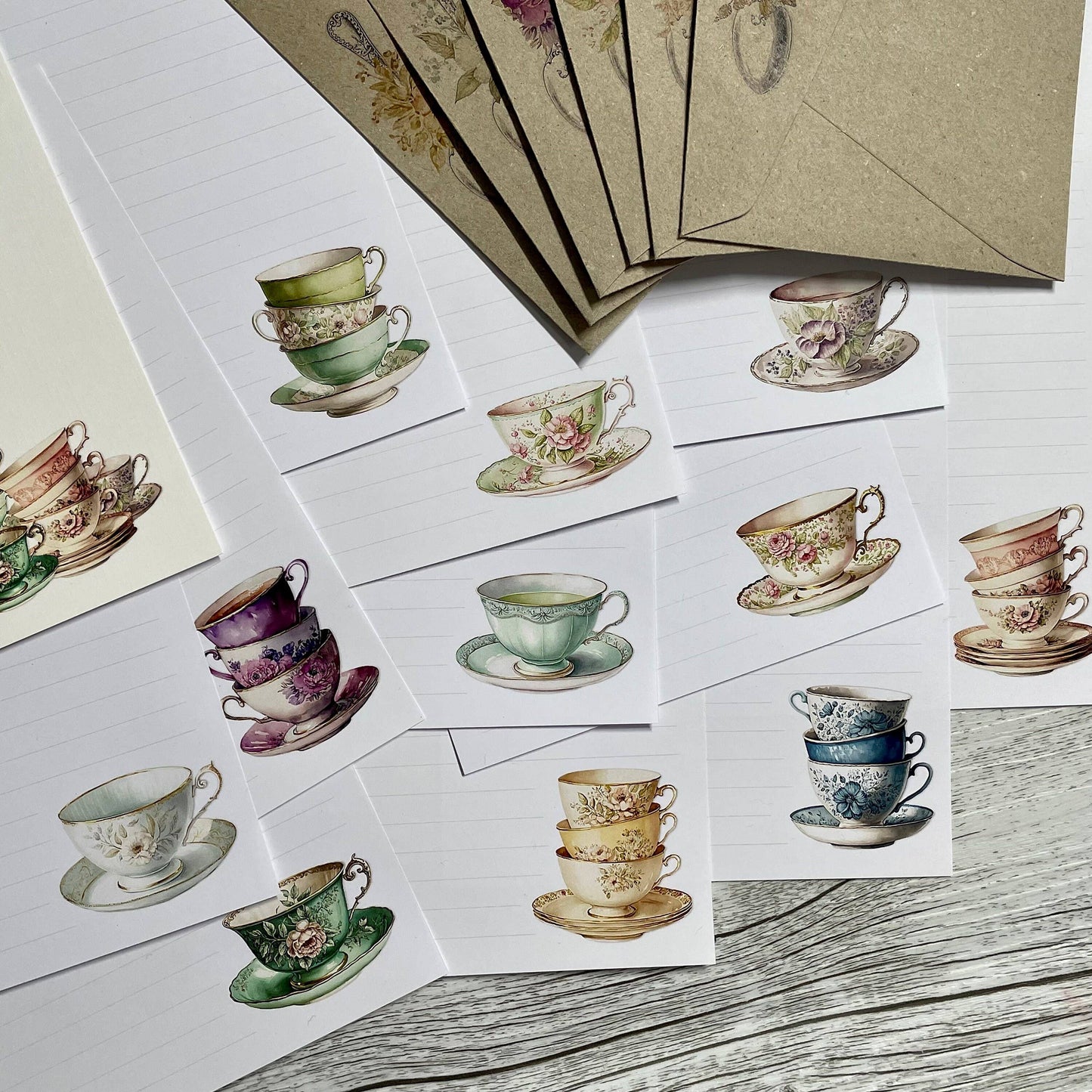 Vintage Teacup Letter Writing Paper Set: Unlined Paper