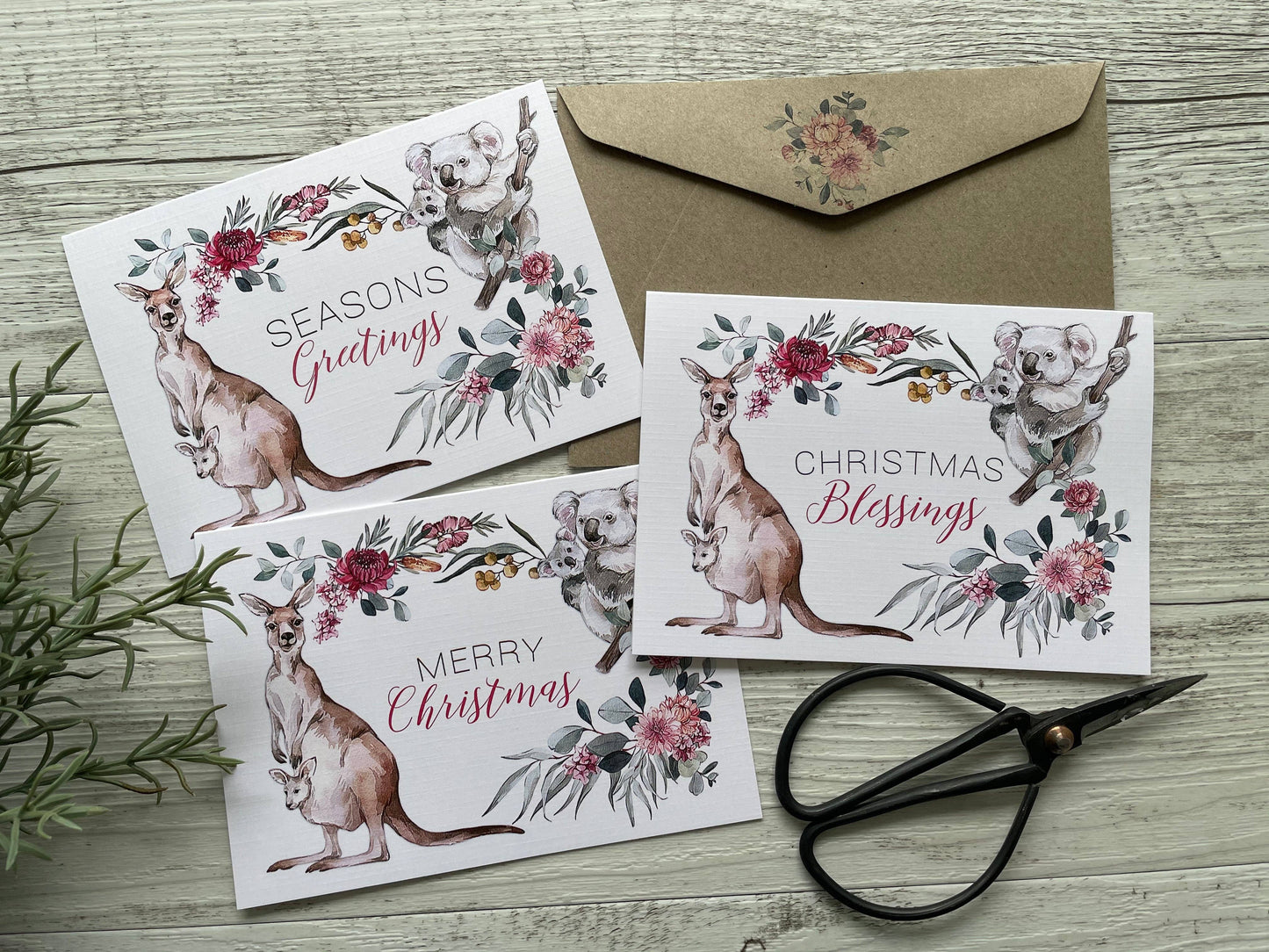 AUSTRALIAN Flora & Fauna Christmas Cards - Mini or Regular: Regular Card / Merry Christmas