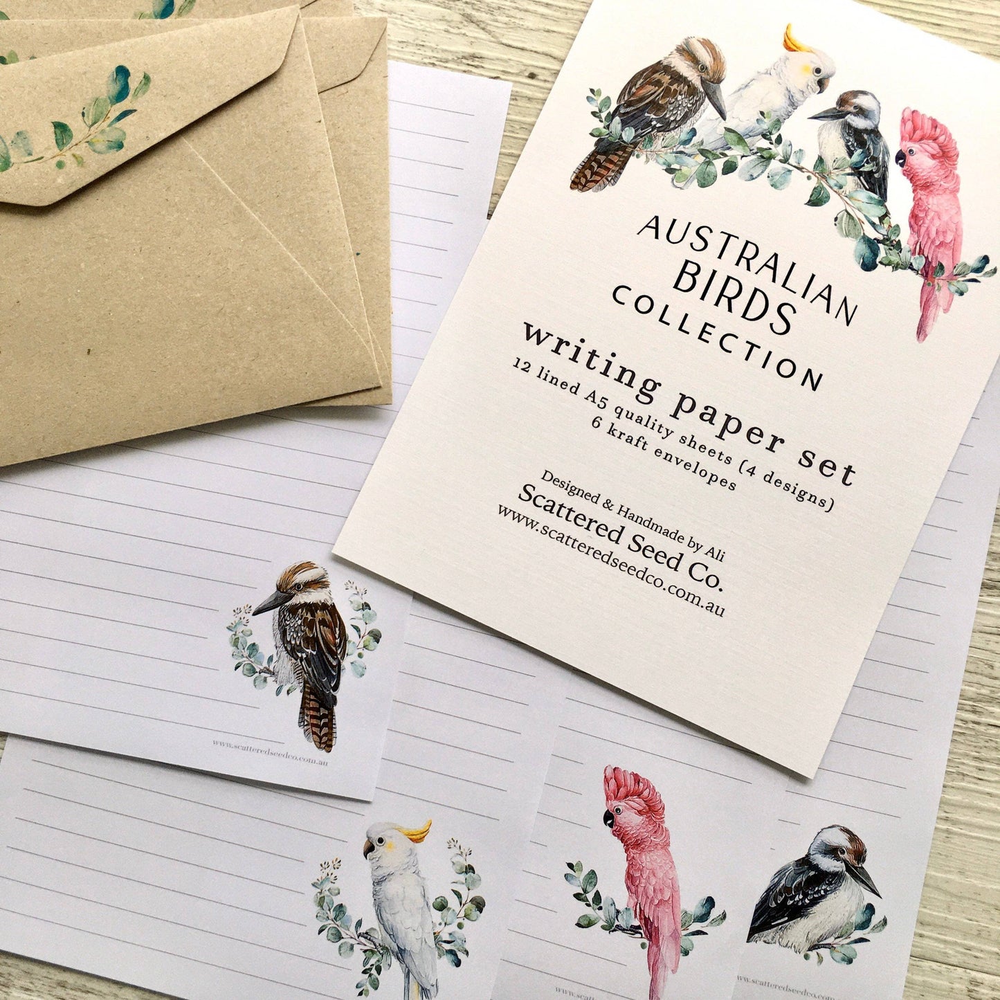 AUSTRALIAN BIRDS Letter Writing Paper Set: 12 pages & 6 envelopes