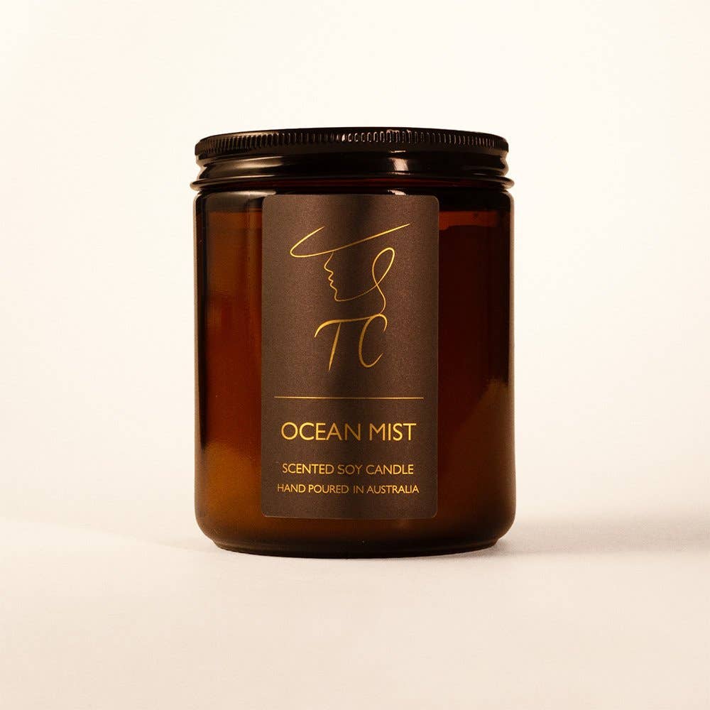 Ocean Mist Soy Candle, Amber Glass Jar: Small