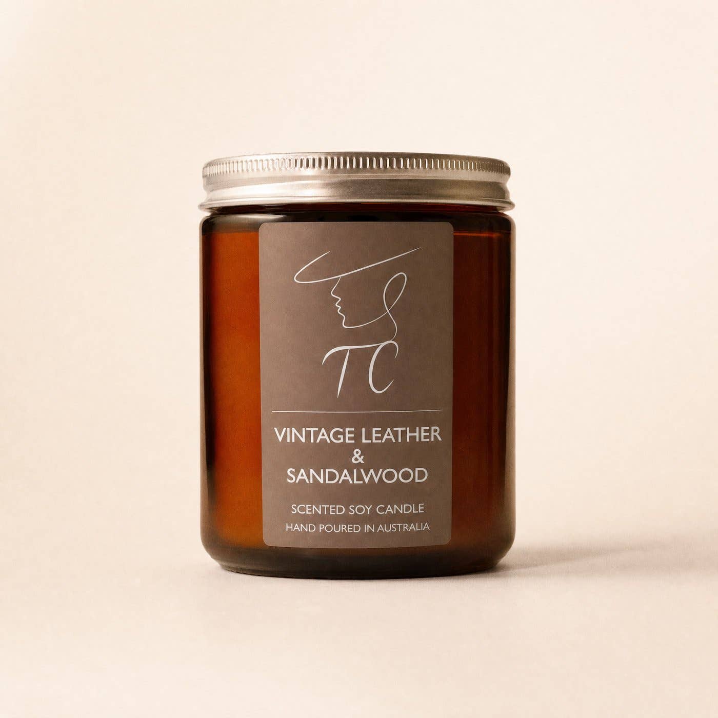 Vintage Leather & Sandalwood Soy Candle, Petal Amber Jar: Small