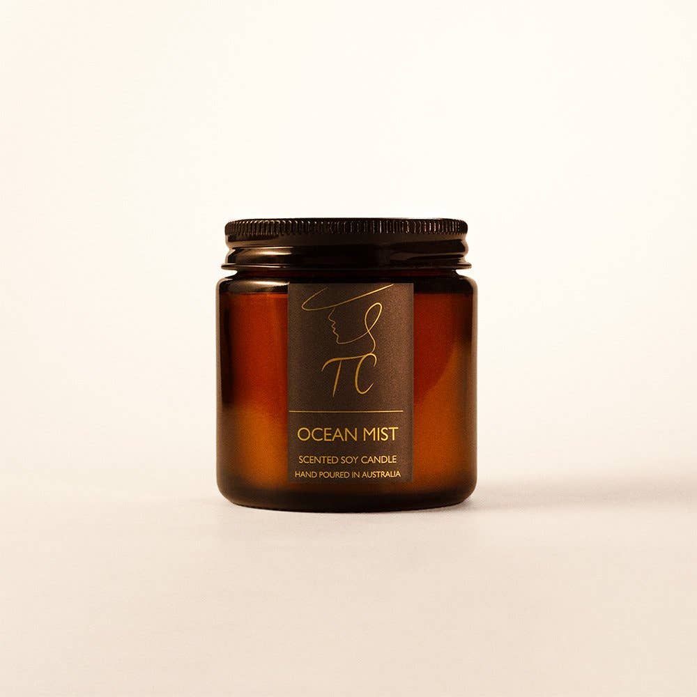 Ocean Mist Soy Candle, Amber Glass Jar: Large