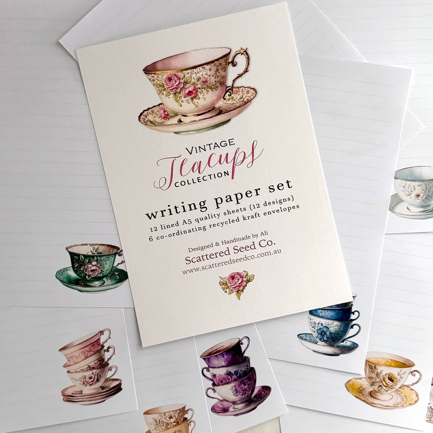 Vintage Teacup Letter Writing Paper Set: Unlined Paper