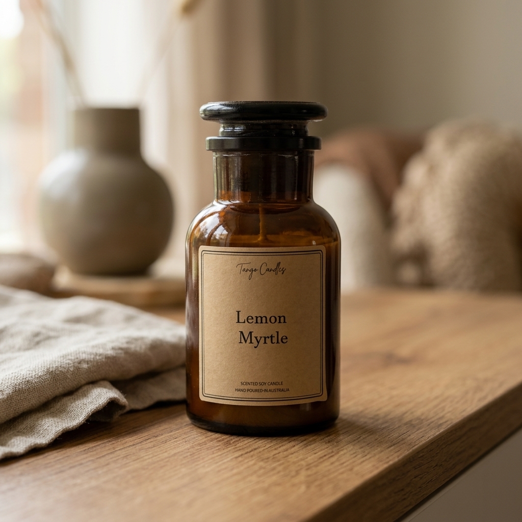 Lemon Myrtle Soy Candle, Amber Apothecary Jar: Small