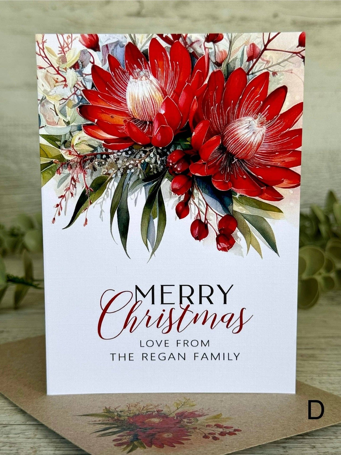 AUSTRALIAN Red FLORAL Christmas Cards - 4 assorted designs: Set of 4 bagged as a set