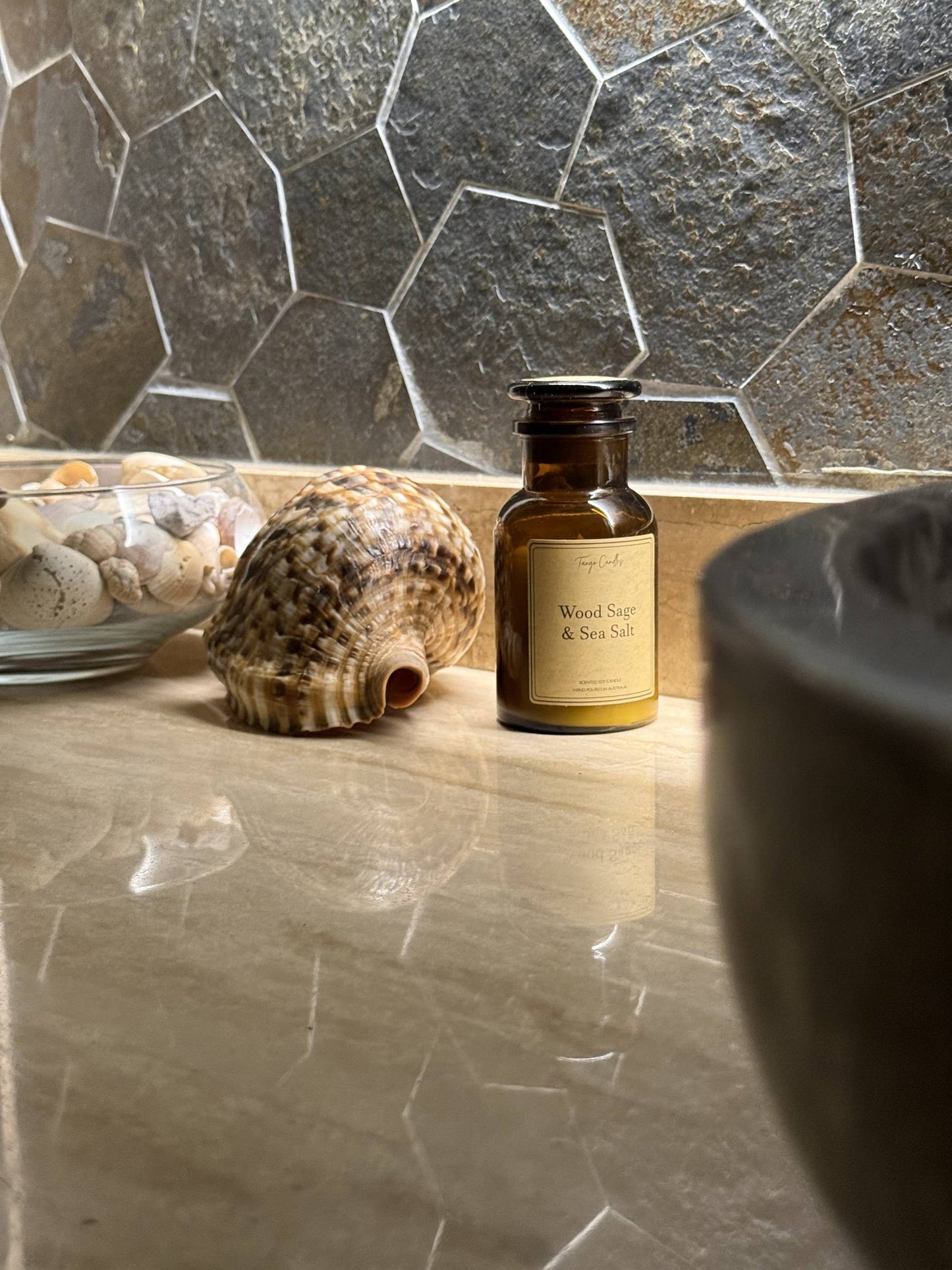 Wood Sage & Sea Salt Soy Candle, Amber Apothecary Jar: Large