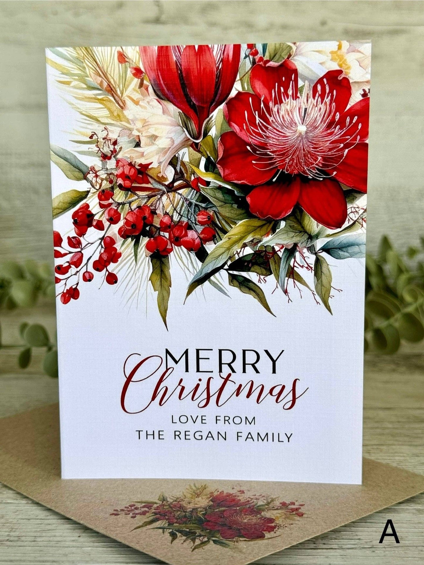 AUSTRALIAN Red FLORAL Christmas Cards - 4 assorted designs: Set of 4 bagged as a set