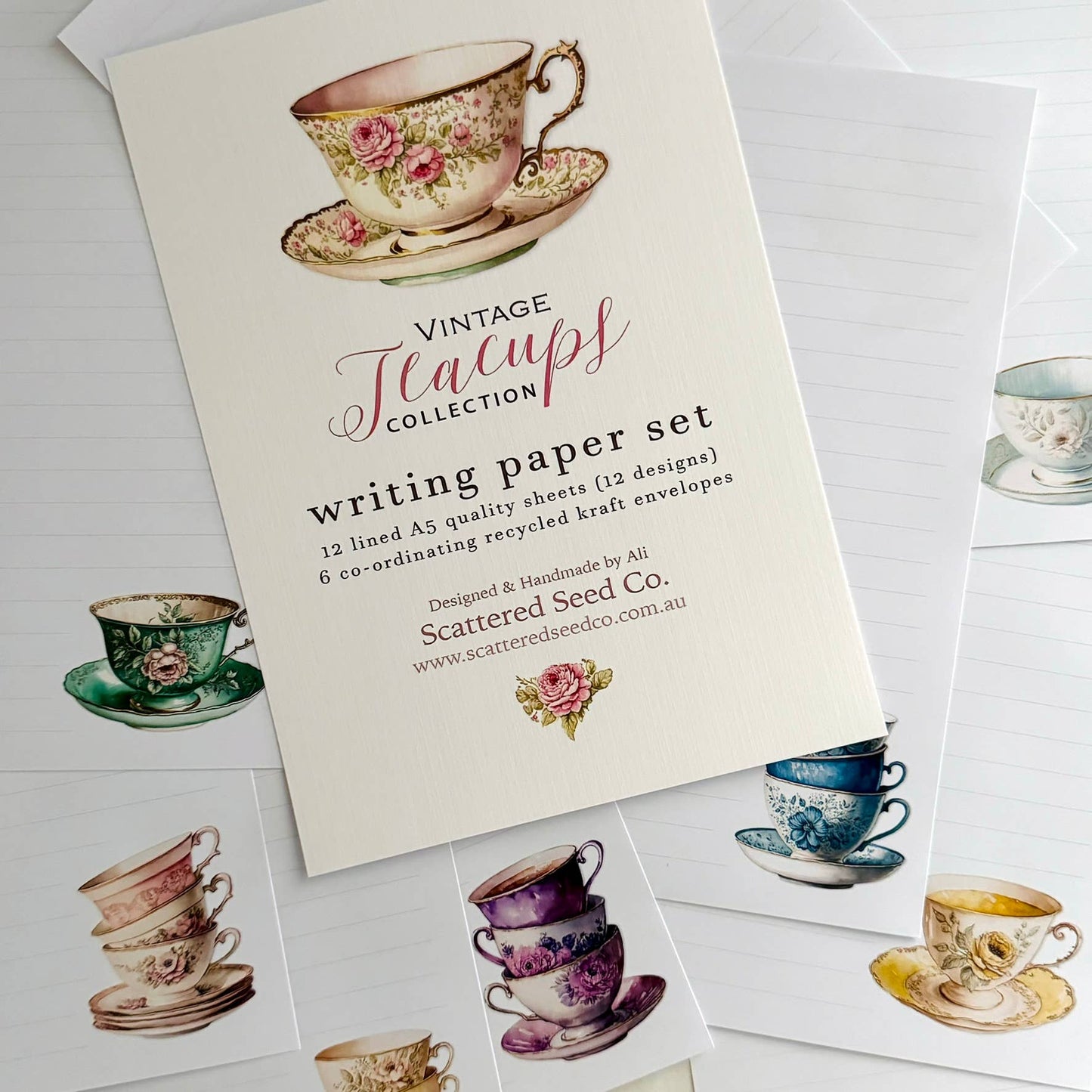 Vintage Teacup Letter Writing Paper Set: Unlined Paper