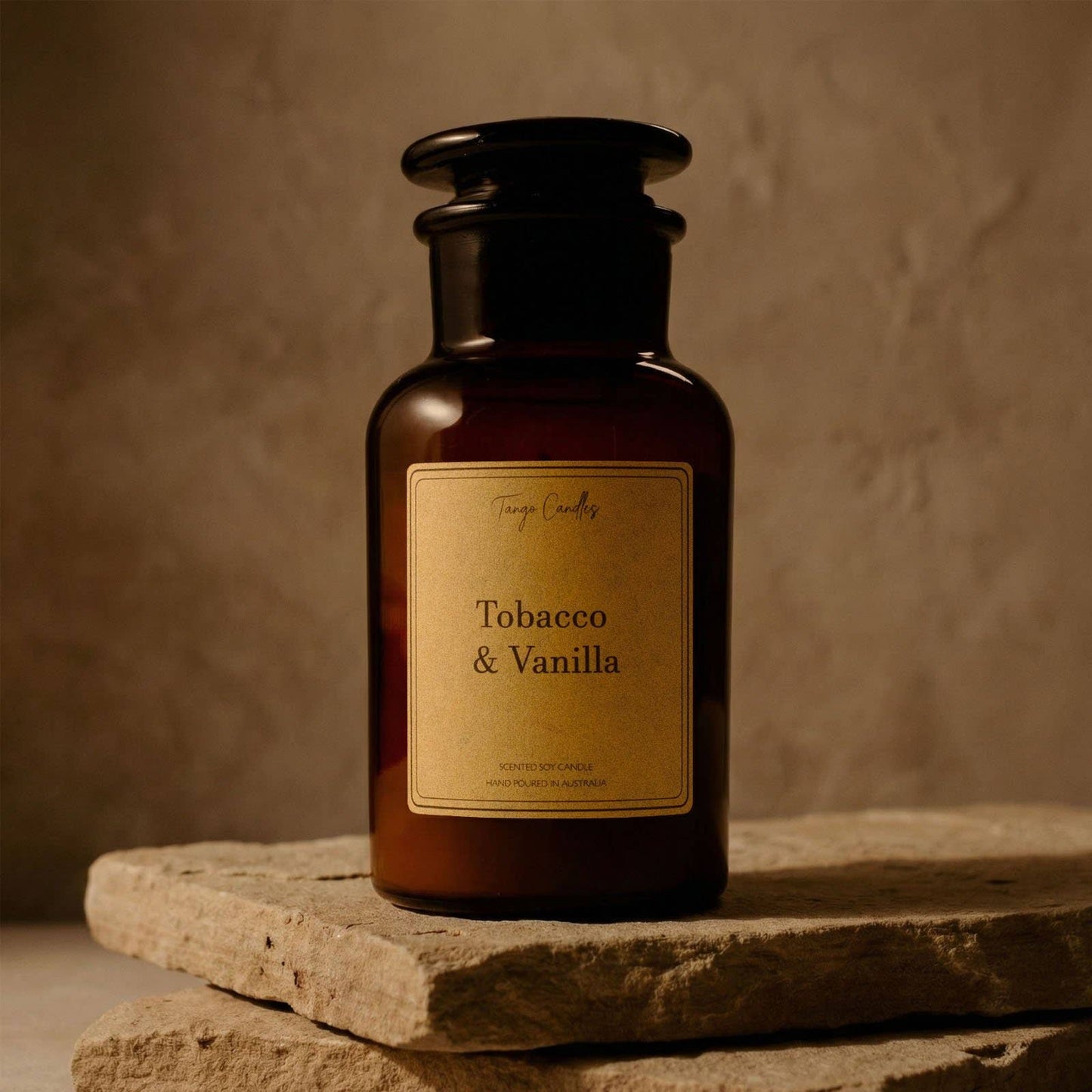 Tobacco & Vanilla Soy Candle, Amber Apothecary Jar: Large