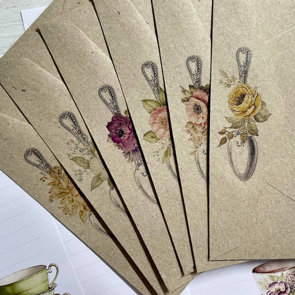 Vintage Teacup Letter Writing Paper Set: Unlined Paper
