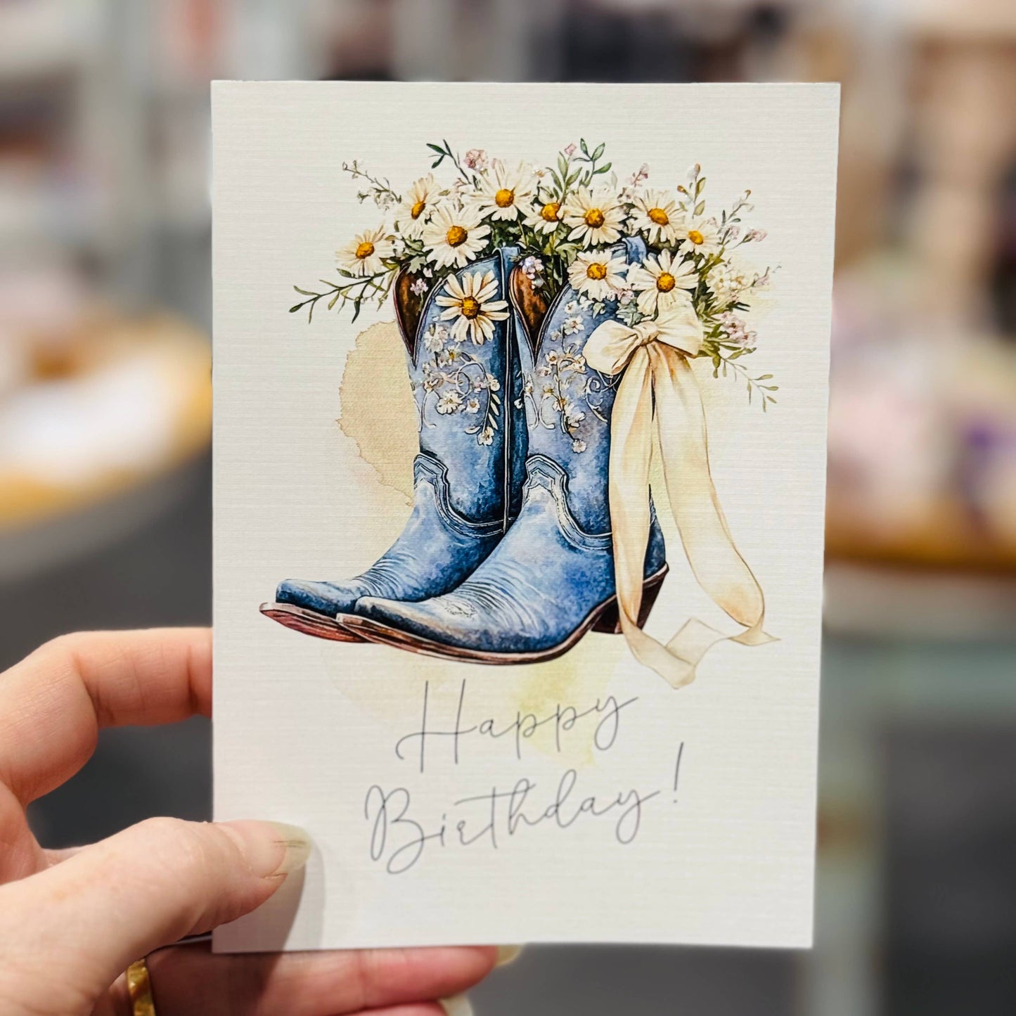 Cowgirl boots & daisies greeting card: Blank (no words)