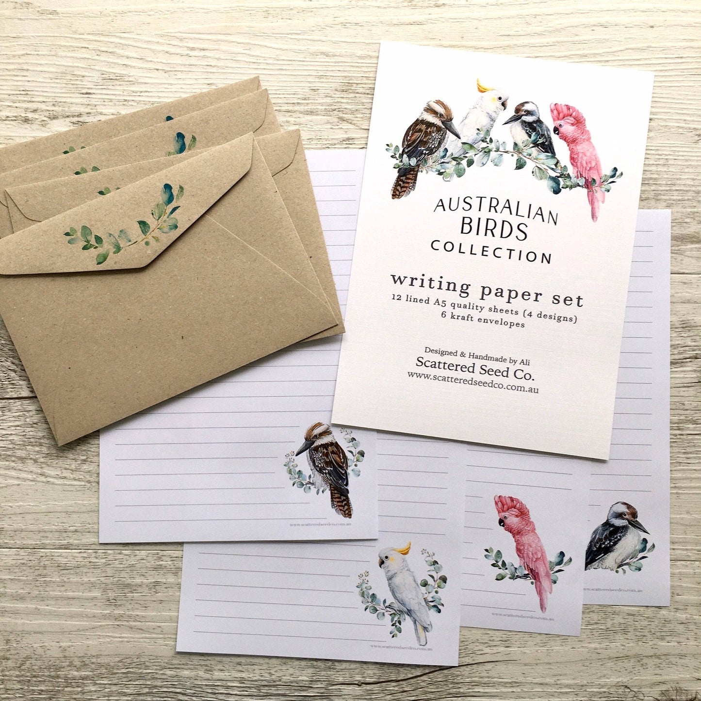 AUSTRALIAN BIRDS Letter Writing Paper Set: 12 pages & 6 envelopes