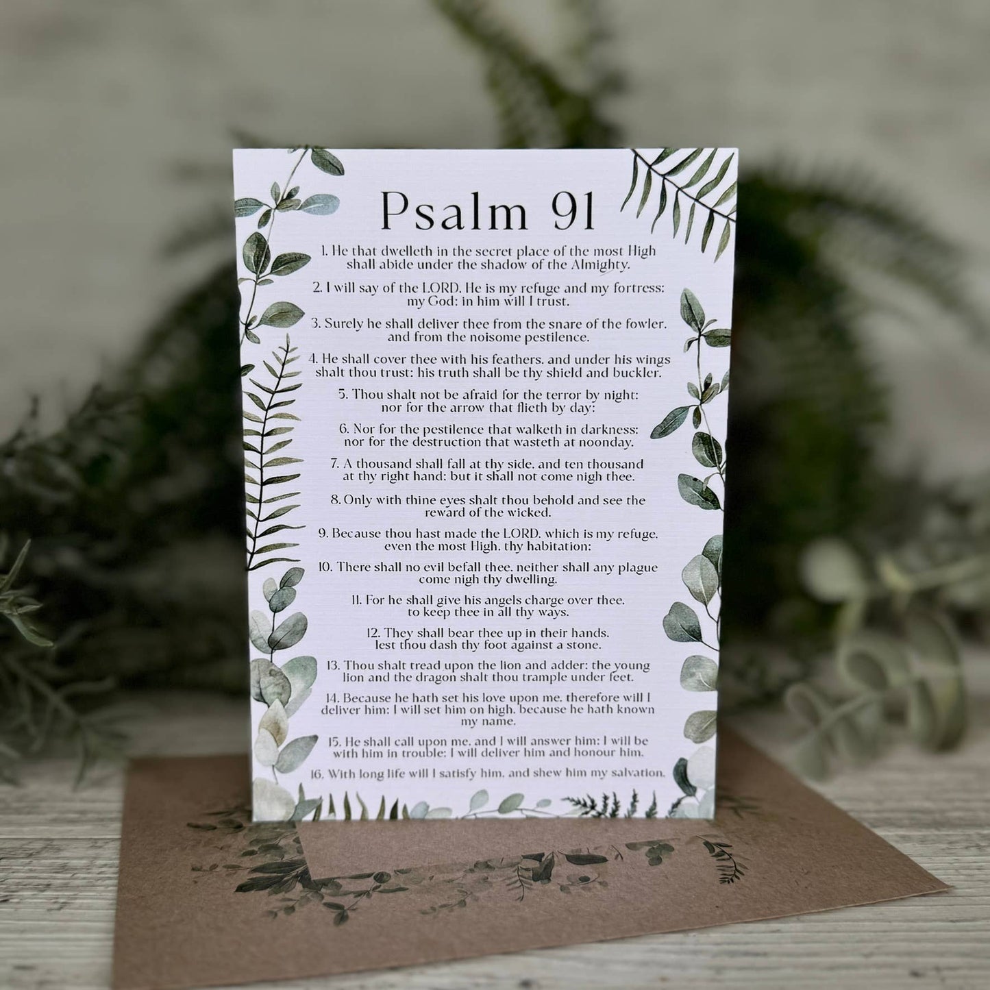 Psalm 91 Christian card Eucalyptus leaves - Neutral & Unisex