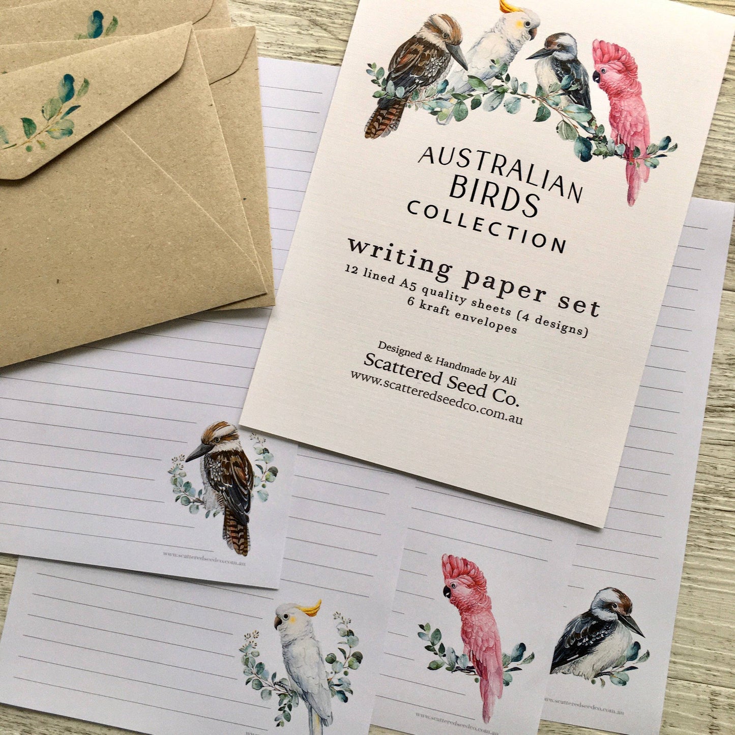 AUSTRALIAN BIRDS Letter Writing Paper Set: 12 pages & 6 envelopes