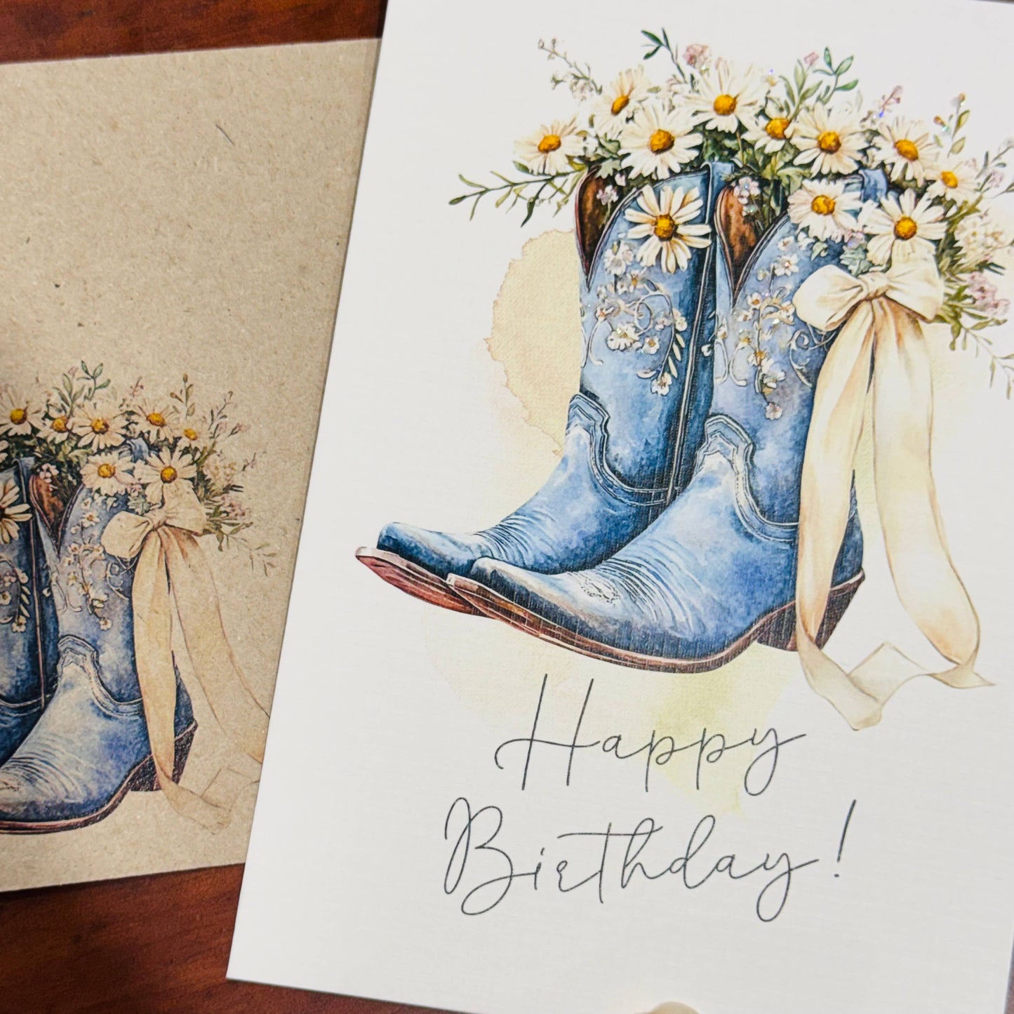 Cowgirl boots & daisies greeting card: Blank (no words)