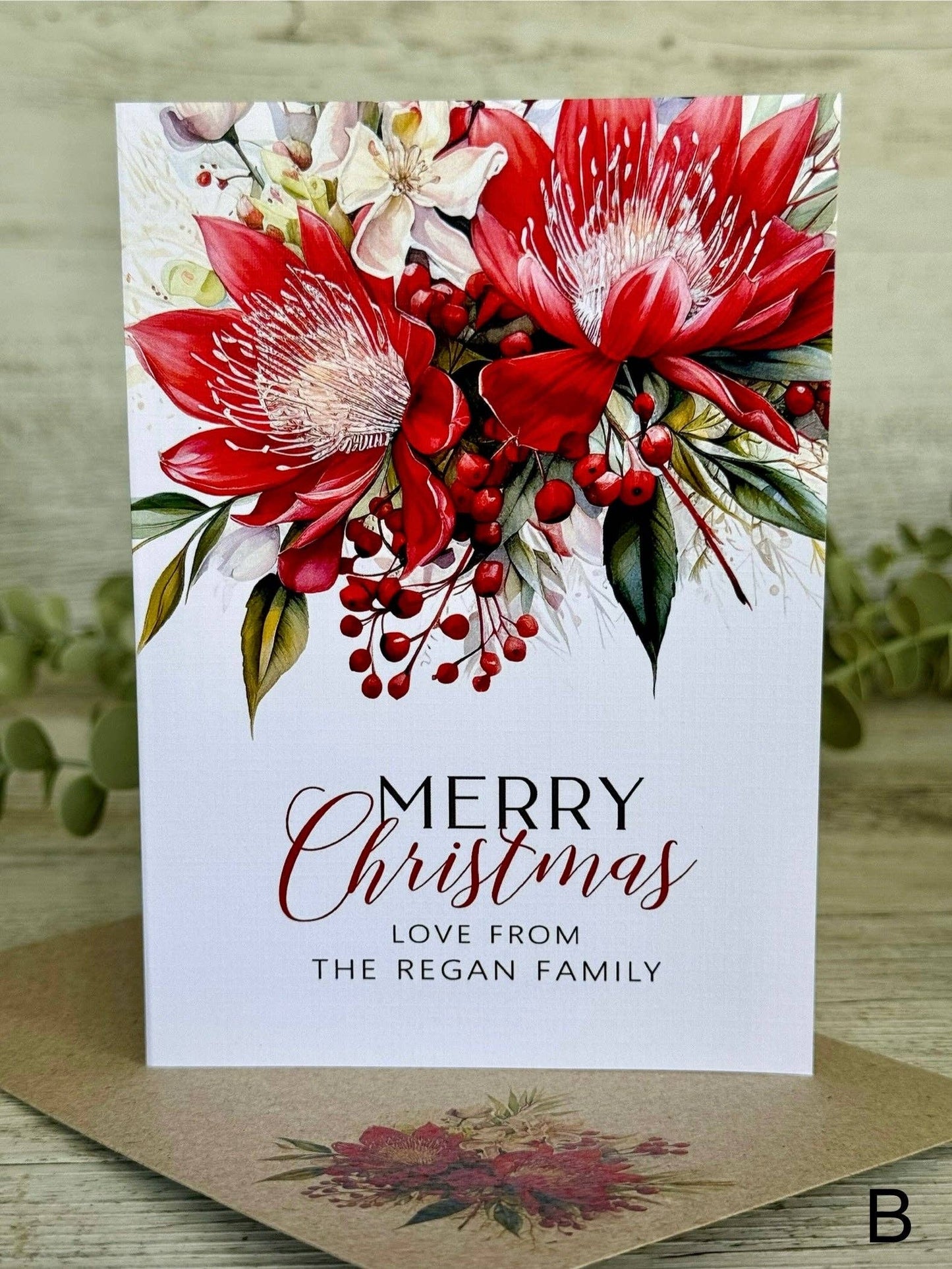 AUSTRALIAN Red FLORAL Christmas Cards - 4 assorted designs: Set of 4 bagged as a set