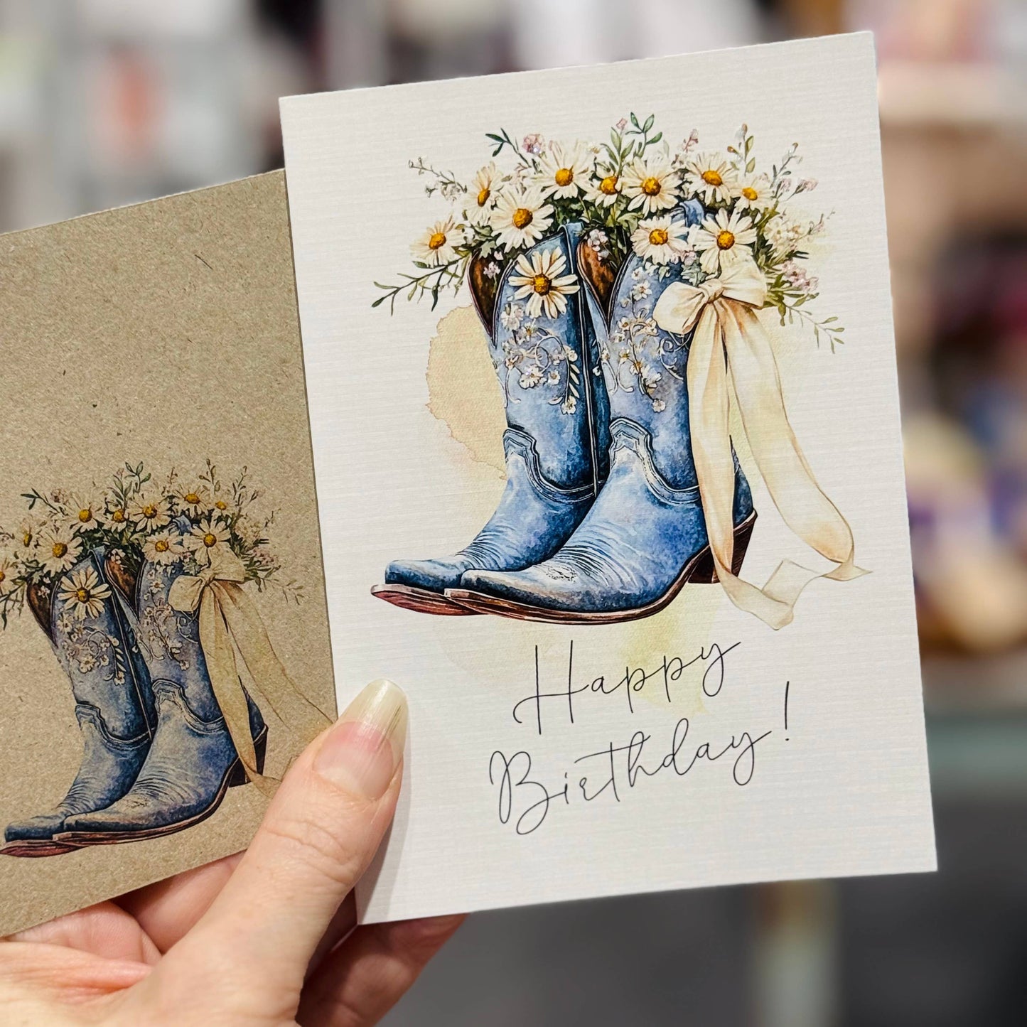Cowgirl boots & daisies greeting card: Blank (no words)