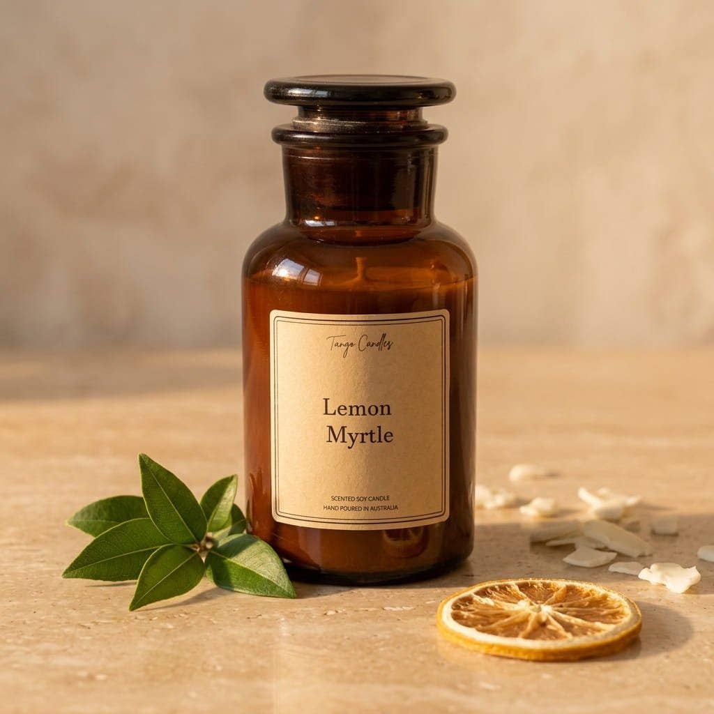 Lemon Myrtle Soy Candle, Amber Apothecary Jar: Large
