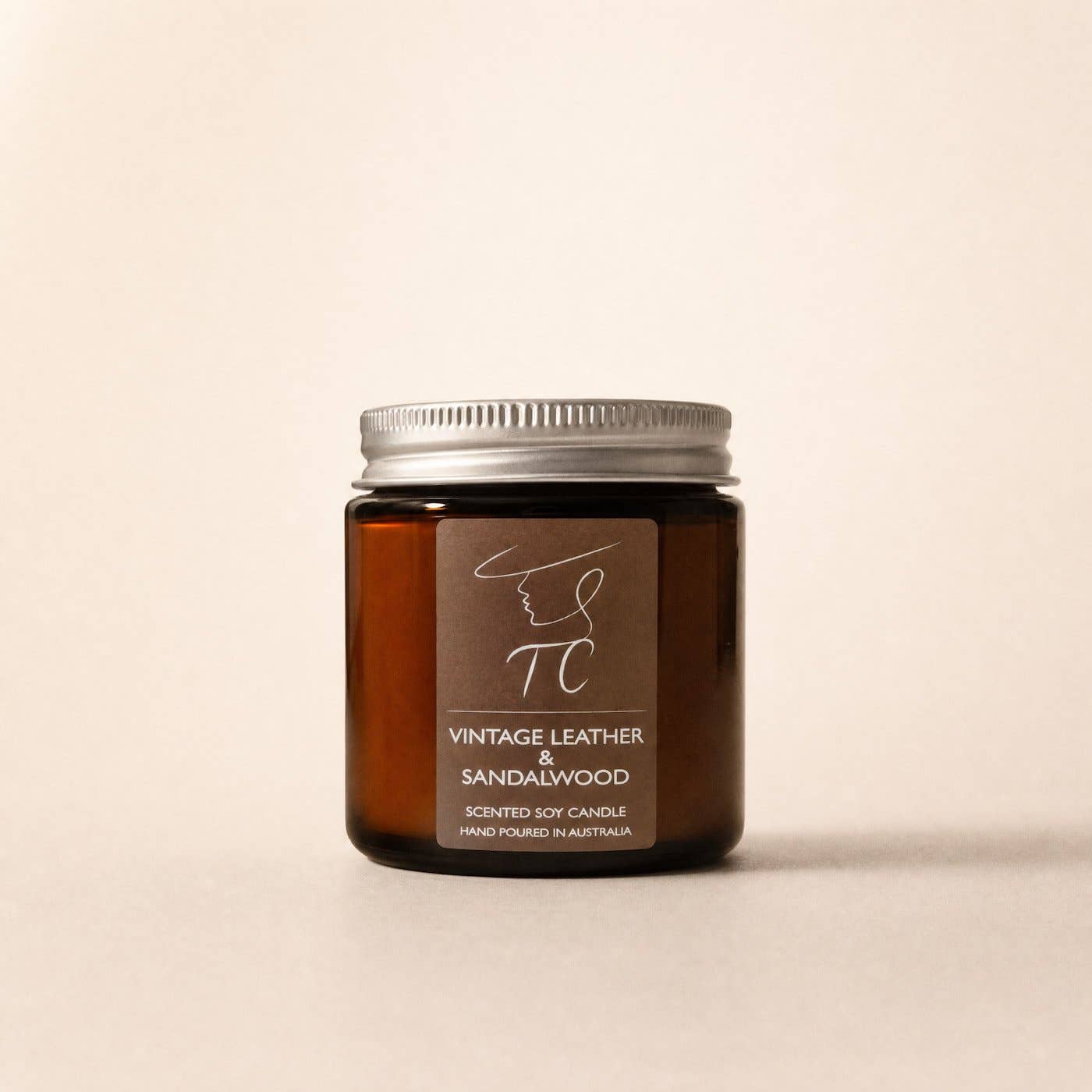 Vintage Leather & Sandalwood Soy Candle, Petal Amber Jar: Small