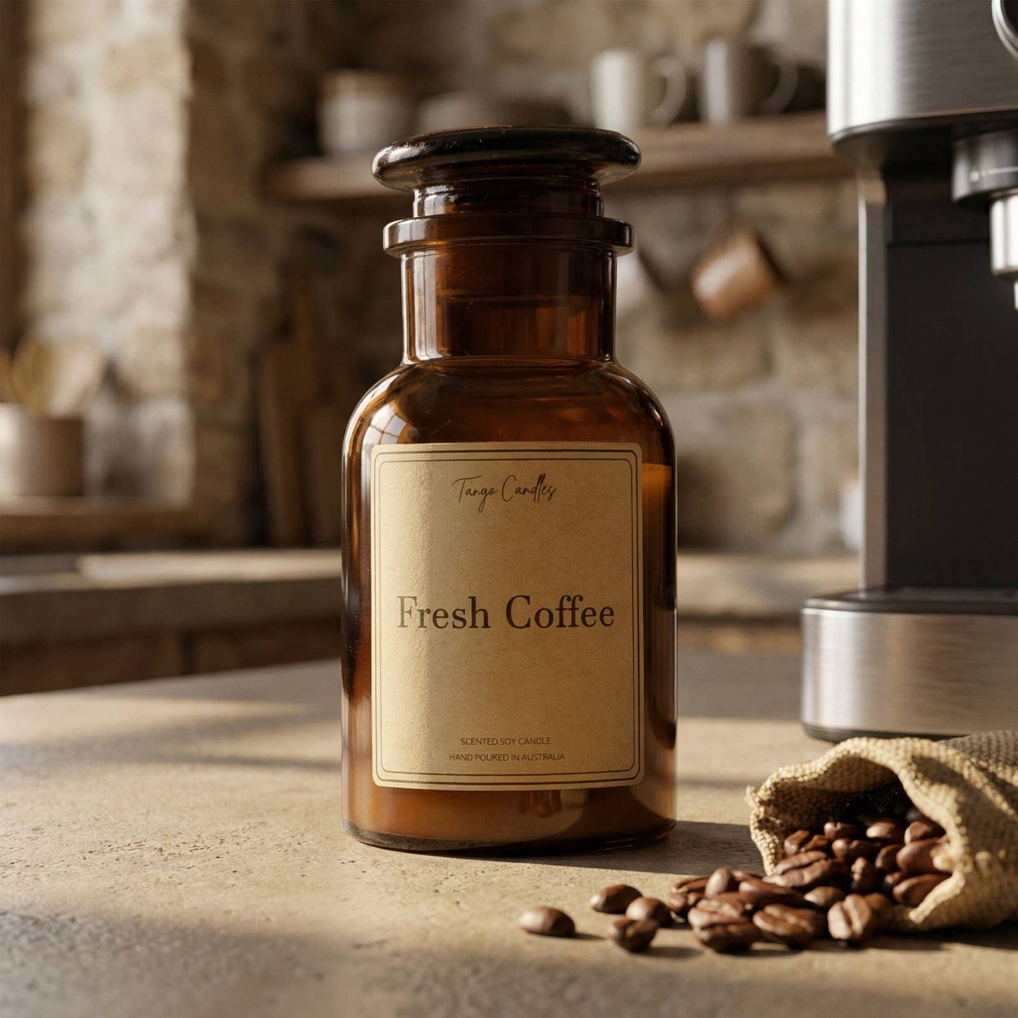 Fresh Coffee Soy Candle, Amber Apothecary Jar: Small
