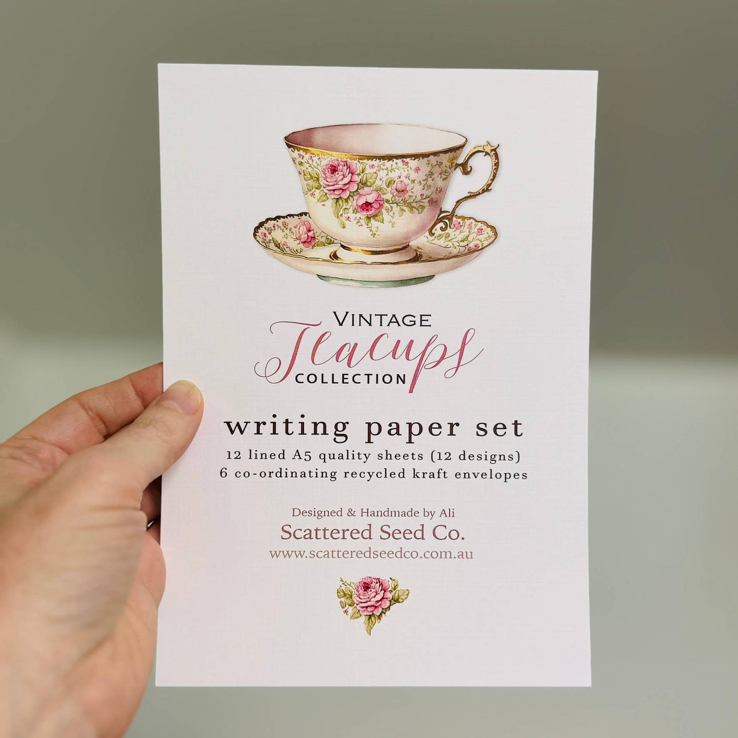 Vintage Teacup Letter Writing Paper Set: Unlined Paper