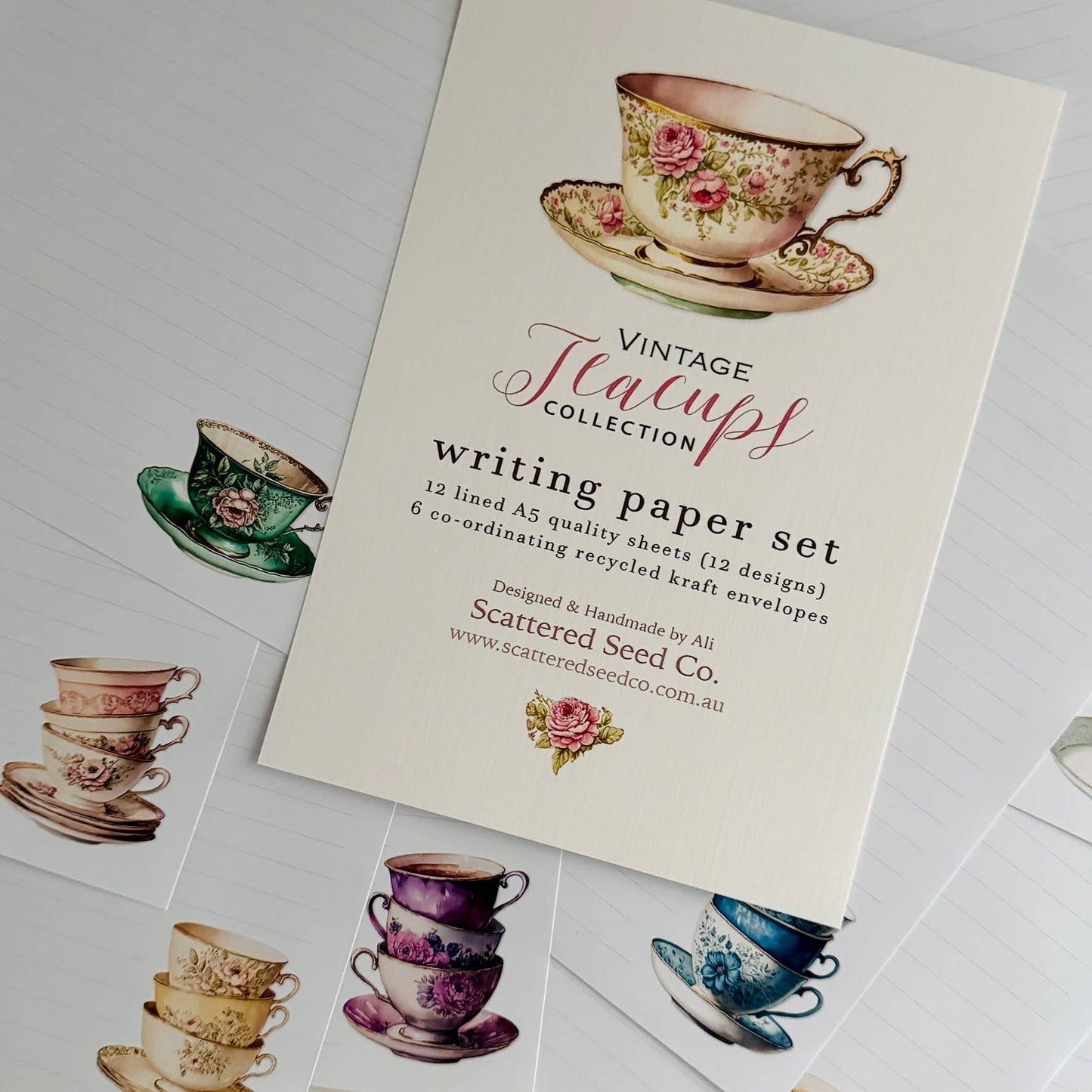 Vintage Teacup Letter Writing Paper Set: Unlined Paper