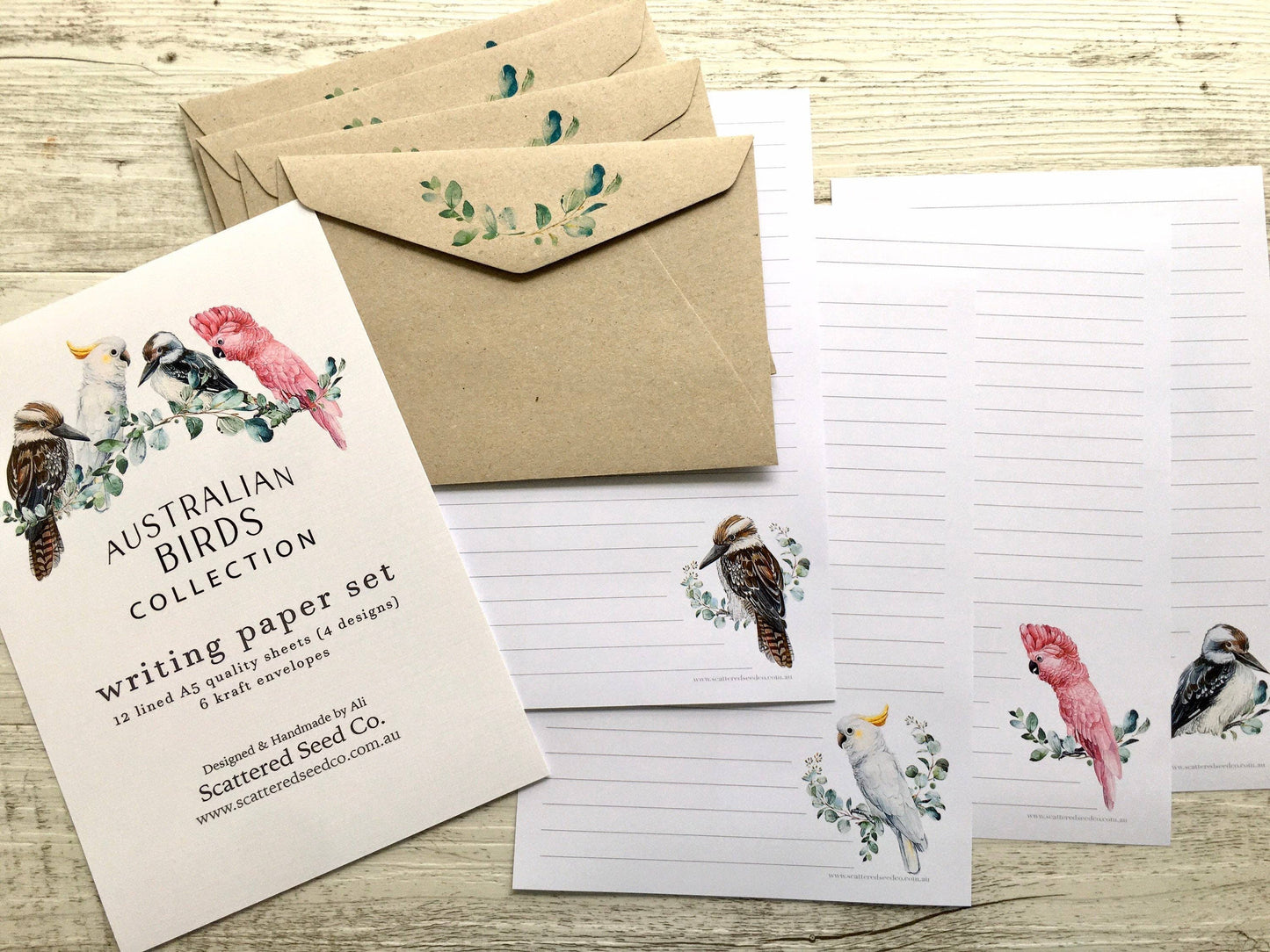 AUSTRALIAN BIRDS Letter Writing Paper Set: 12 pages & 6 envelopes