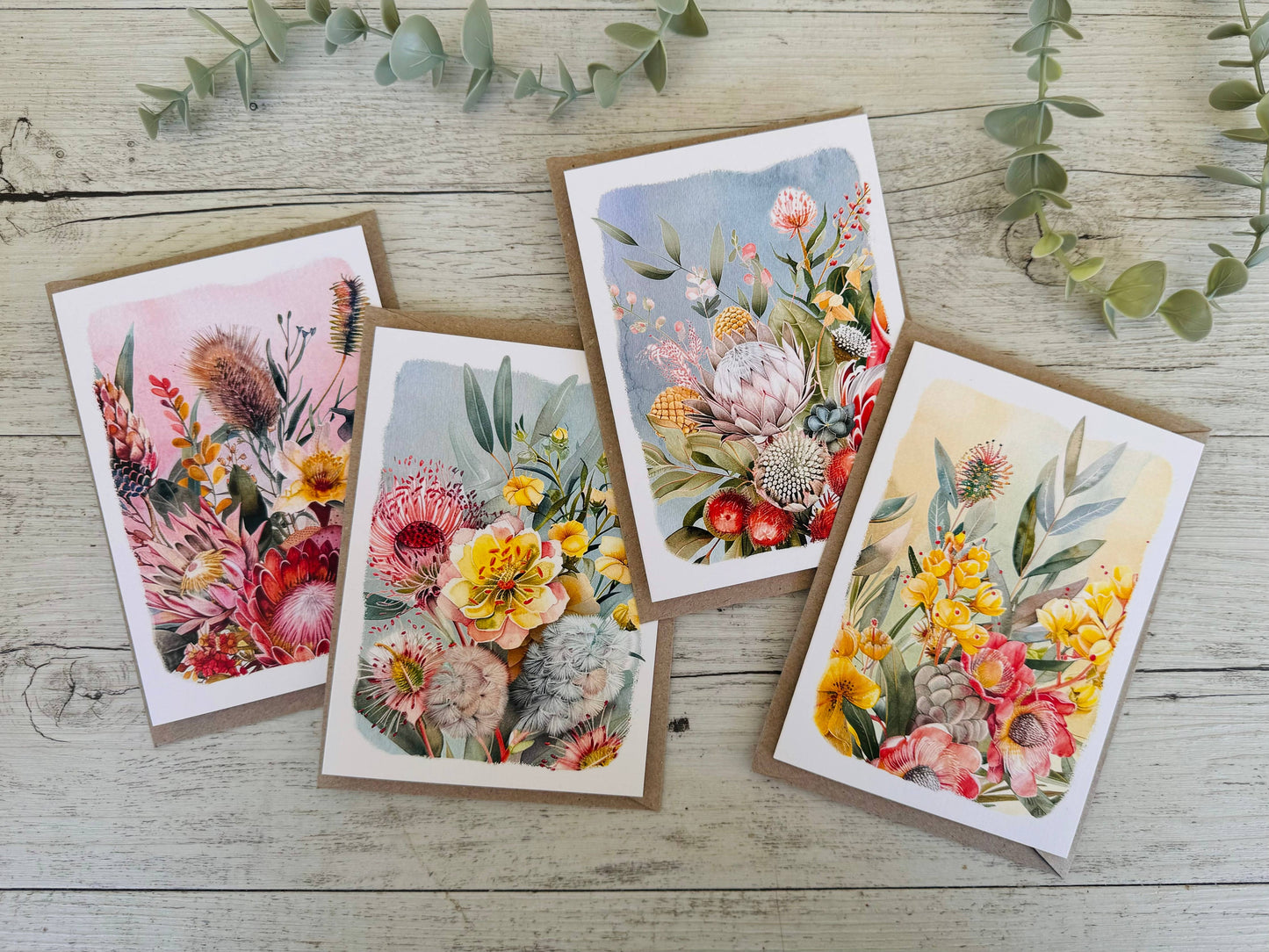 AUSTRALIAN FLORALS with borders Blank cards set of 4: All 4 cards please