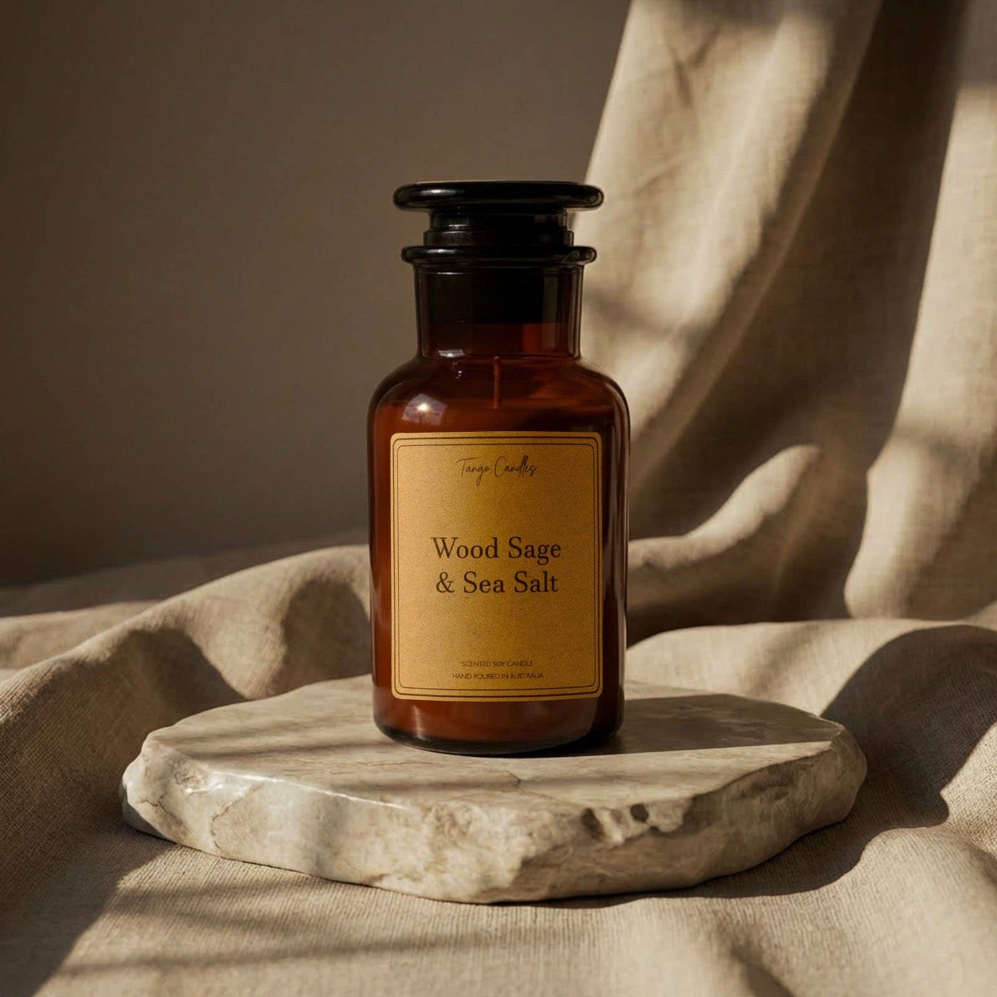 Wood Sage & Sea Salt Soy Candle, Amber Apothecary Jar: Large